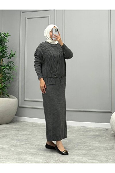 AXXAN Women's Hijab Suit Button Detailed Zero Sleeve Vest Set Dress