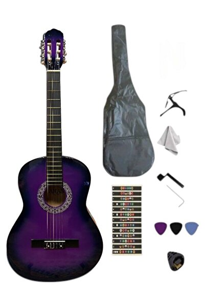 Sazhane 4/4 Sap Ayarlı Mor Klasik Gitar Seti (KILIF-PENA-KAPO-NOTA STİCKER...)