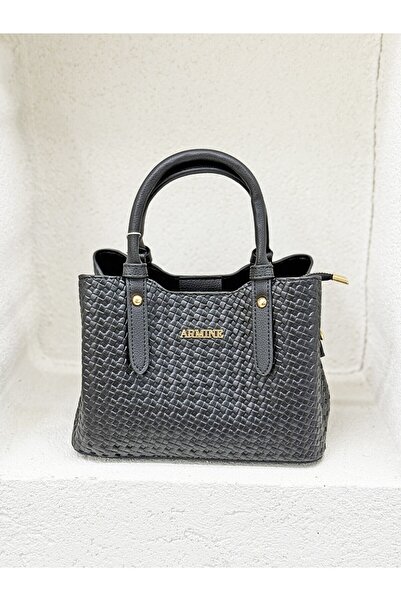 Armine Stylish Braided Modern Handbag Black Handbag