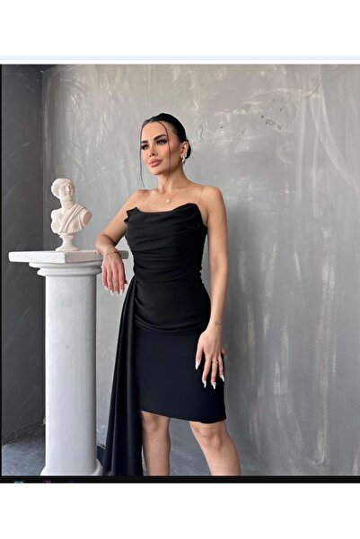 DANS ABİYE 1598 GÖĞÜS DRAPELİ KISA ELBİSE - SİYAH - 40