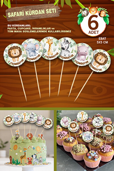 karanca parti süs Safari Toothpick Set for Treats Cake Cupcake All Table Deco...