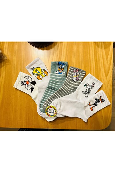 AL Bİ 90LIK 6 Pairs of Multicolor Fun Heroes Cotton College Socks