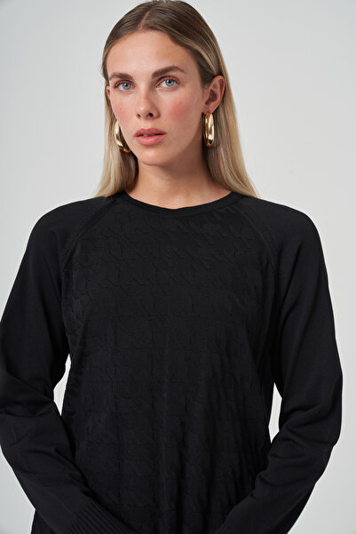 Nuss Houndstooth Pattern Mercerized Knitwear Suit with Pencil Skirt 1350 Black