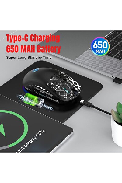 HXSJ NEW T90 Three-Mode 2.4G Water Transfer Wireless Mouse RGB Light