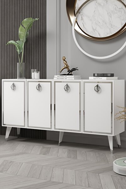 cantek dizayn 8215-32CT KB150 KONSOL, TV ÜNİTESİ BEYAZ-GÜMÜŞ