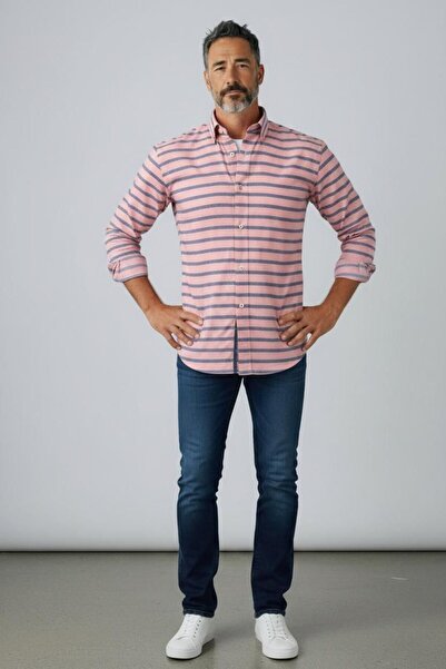 GÖMLEK GALERİSİ Slim Fit Sports Cut Panel Pattern Men's Long Sleeve Shirt