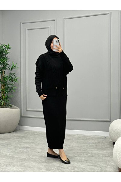 AXXAN Women's Hijab Suit Button Detailed Zero Sleeve Vest Set Dress