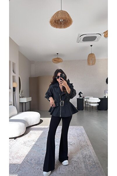 Buket Teke Black Premium Leather Jacket with Belt