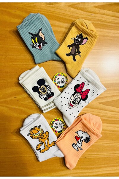 AL Bİ 90LIK 6 Pairs of Multicolor Fun Heroes Cotton College Socks
