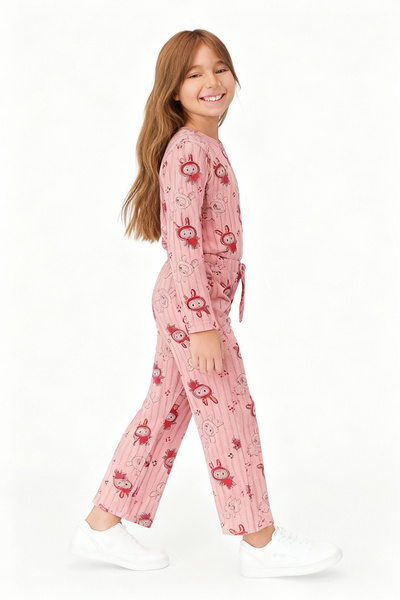 HÇM Hesaplı Çocuk Mağazaları Girls' Pajama Bottoms with Elastic Waist and Rabbit Print