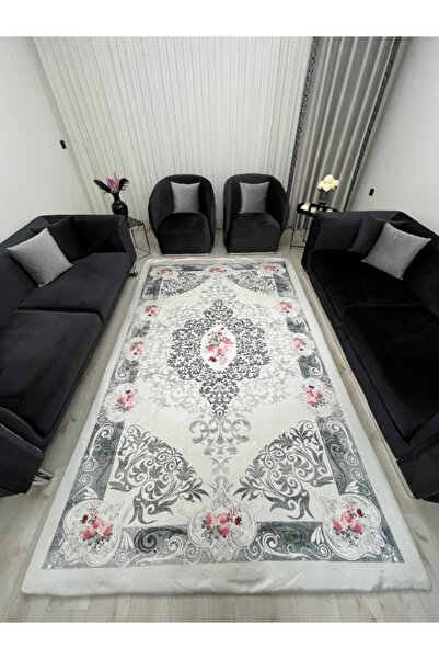 BGV HOME Elegant Baroque Pattern Carpet Cover – Floral Motif, Stylish Living Room Model *Non-Slip Base, Washable*