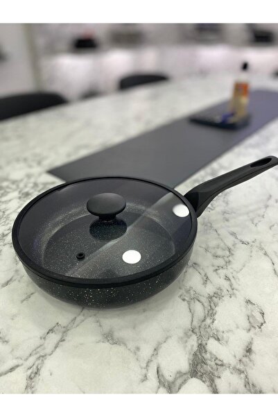 5Gen Tasarım 28 cm Siyah Silikon Kenarlı Cam Tencere Kapağı (Düz Cam)