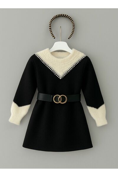 laura kids Kız Çocuk Kazak İnci- Taş Detay Triko Kaşe Kumaş Şort Etekli