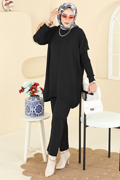 ModaMerve Boğazlı İkili Triko Takım 2737AYD574-MS Siyah