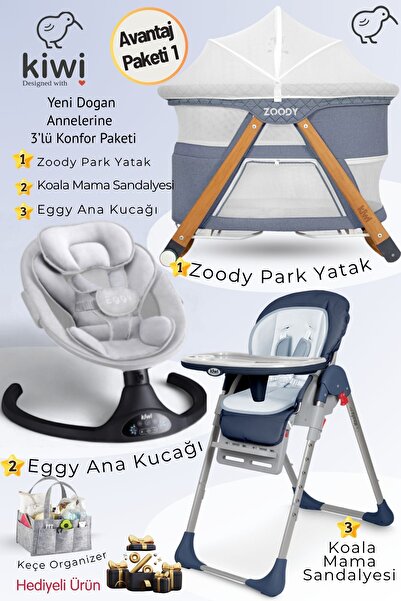 Kiwi 3ü1 Arada Avantajlı Konfor Paketi-Zoody Park Yatak - Eggy Ana Kucağı - K...