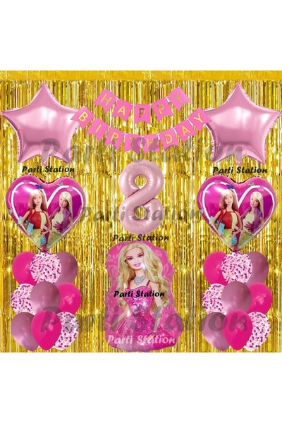 Parti Station Barbie Balon Set 8 Yaş Barbie Konsept Doğum Günü Parti Balon Se...