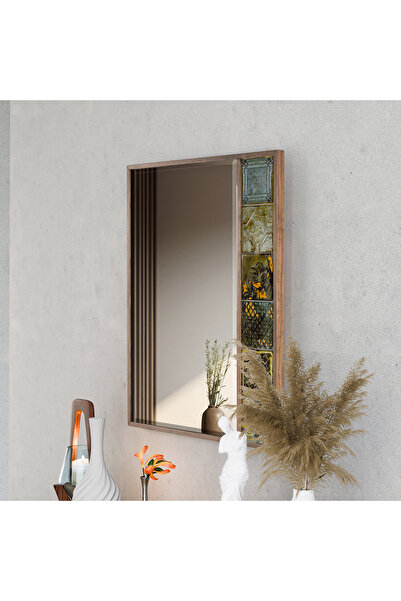 bluecape Küçük Boy Ahşap Çerçeveli Seramik Dikdörtgen Duvar Koridor Aynası 50x60 CM Model Belgrad