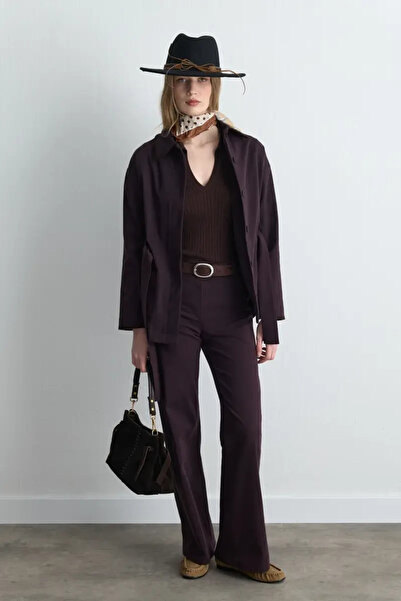 Gusto Anka Collection Pockets Embroidered Canvas Trousers - Plum