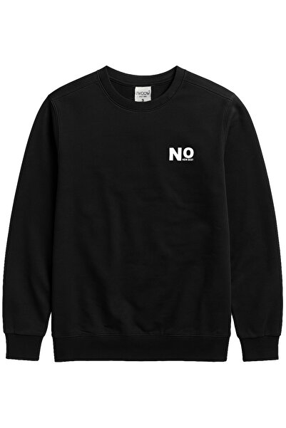 THE WOOW Unisex Basic Long Sleeve Crew Neck No New Best Printed Black Sweatshirt