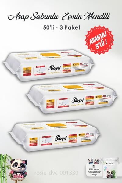 Sleepy 3 Adet Arap Sabunu Katkılı Mopa Uyumlu Yer Havlusu 50'li ve ROSIE