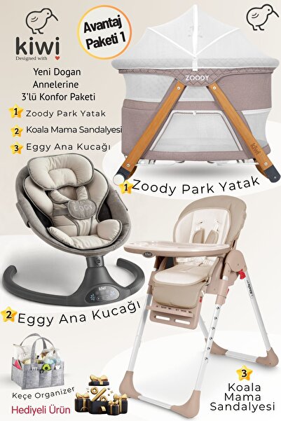 Kiwi 3ü1 Arada Avantajlı Konfor Paketi-Zoody Park Yatak - Eggy Ana Kucağı - K...