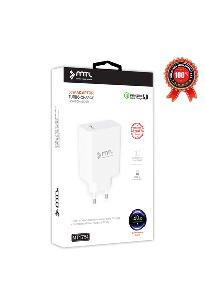 MTL 33W Turbo Hızlı Şarj Adaptörü Başlığı - USB Çıkışlı Qualcomm 4.0 Uyumlu