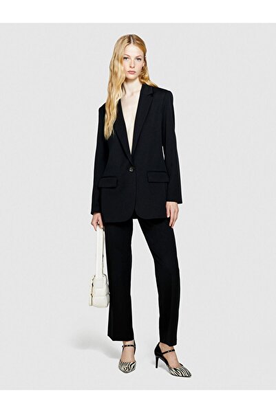 Sisley Poliviskoz Flexible Shoulder Pad Pack Blazer Jacket Women's Black Jacket - 323A2Zcwlw00M