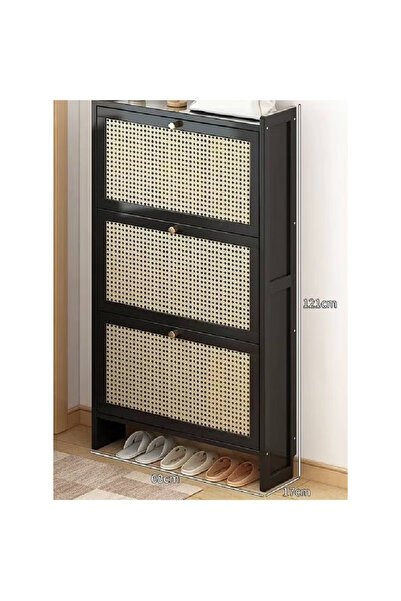 KEKE خزانة أحذية رفيعة من الخيزران الأسود بثلاثة أبواب بتصميم عصري قابل للطي ...