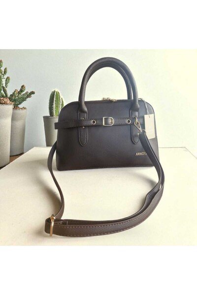 Armine Stylish Modern Leather Belt Detailed Crossbody Shoulder Bag Brown