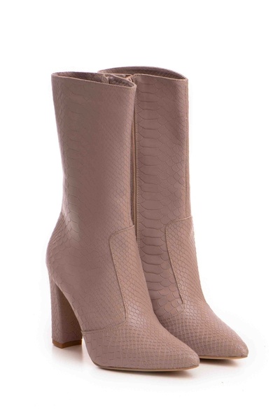 Vanilla Days Teo Light Plum Leather Boots with 9cm Block Heel