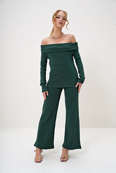 Trend Alaçatı Stili Női dió zöld Madonna gallér kamisole blúz és nadrág szett ALC-X13060