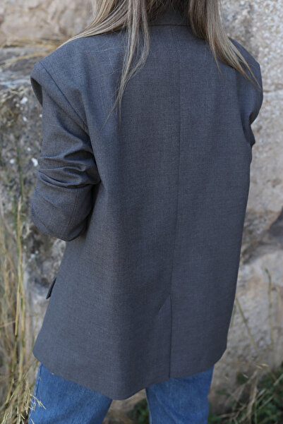 bytugcekaya Gray Oversized Polyviscose Blazer Jacket