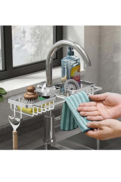 Modern home Kitchen Sponge & Cleaning Tools Holder, Rust-Resistant Aluminum
