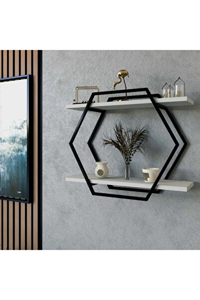 Stylish Home SHRAF-H15 Wall Shelf, Metal Frame and White Wood