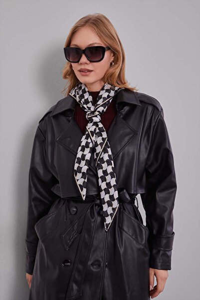 Levidor Μαύρο δερμάτινο παλτό με ζώνη μεσαίου μήκους