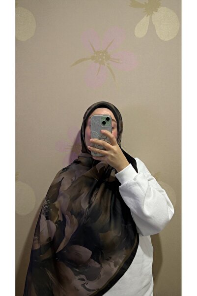 Lavena scarfs Aura Series Floral Pattern Cotton Digital Soft Shawl - Dark Brown