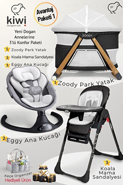 Kiwi 3ü1 Arada Avantajlı Konfor Paketi-Zoody Park Yatak - Eggy Ana Kucağı - K...