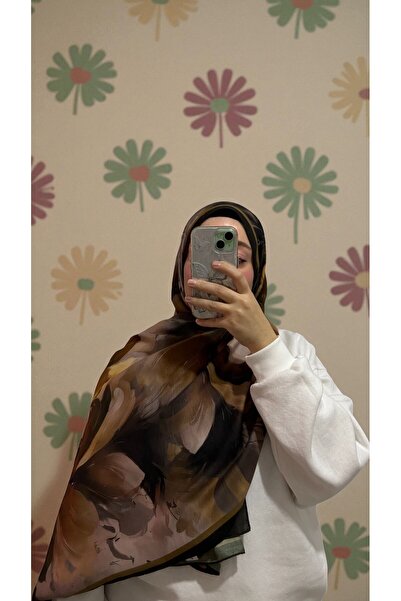 Lavena scarfs Aura Series Floral Pattern Cotton Digital Soft Shawl - Chestnut