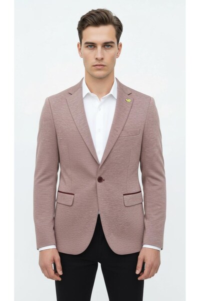 Plus Scorpion Light Pink Men's Italian Cut Blazer Jacket – Sleeve Patched, S Slim Fit Stylish and Modern Tasa