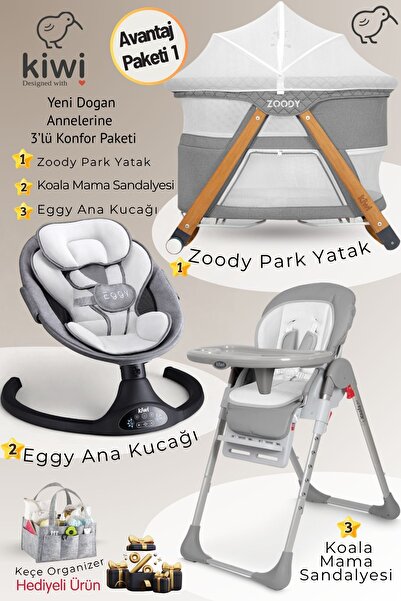 Kiwi 3ü1 Arada Avantajlı Konfor Paketi-Zoody Park Yatak - Eggy Ana Kucağı - K...