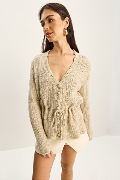 Bianco Lucci Women's Waist-Tied V-Neck Knit Cardigan TH251063 60283800