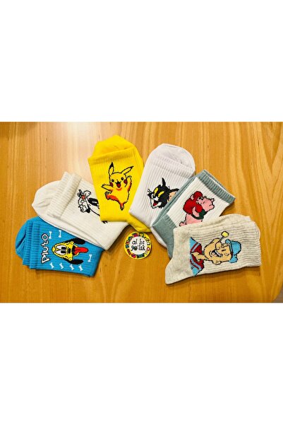 AL Bİ 90LIK 6 Pairs of Multicolor Fun Heroes Cotton College Socks