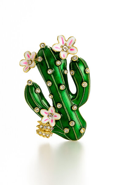 Lanuna Taş Detaylı Çiçekli Kaktüs Broş