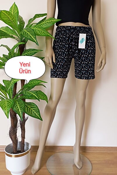 VİP BERA TEKSTİL Kadın Çiçek Desenli Yumuşak Pamuklu Penye Şort
