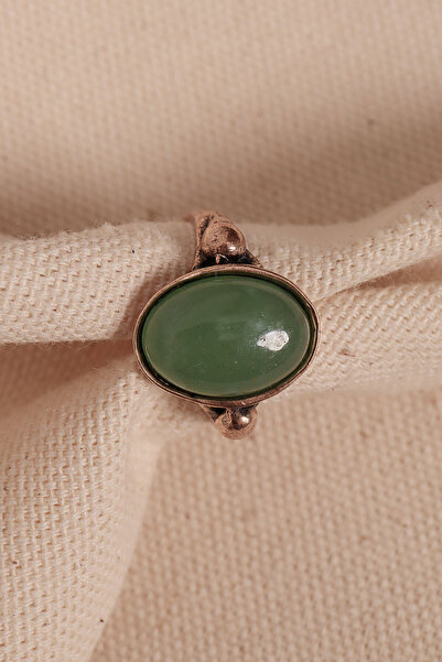 Süspüs Accessories خاتم أصلي بيضاوي الشكل قابل للتعديل مع حجر العقيق الأخضر
