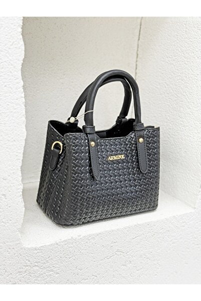 Armine Stylish Braided Modern Handbag Black Handbag