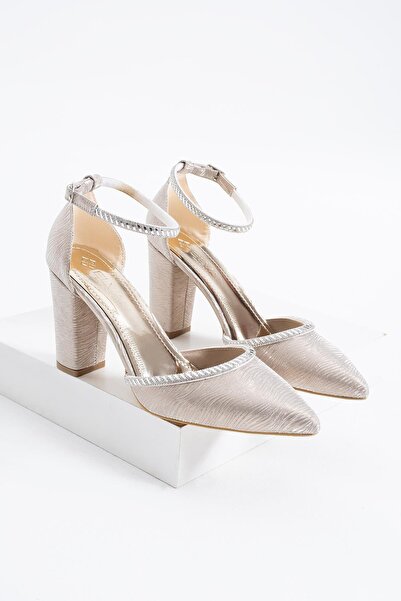 Moda Pie Pantofi de seară pentru femei Marifes, cu șal și piatră, aurii, cu s...