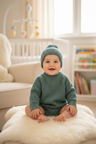 meriç bebe - bütün çocuklar melektir. mrc Unisex Stitch-Free Knitwear Bodysuit & Hat Set - Buttoned at the Bottom Raglan Sleeve Cotton Acrylic (3-12 Months)