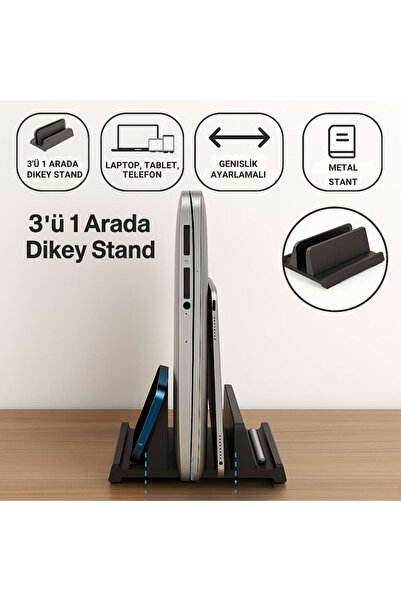 coofbe 3 Bölmeli Metal Genişlik Ayarlamalı Masaüstü Dikey Macbook Laptop Note...