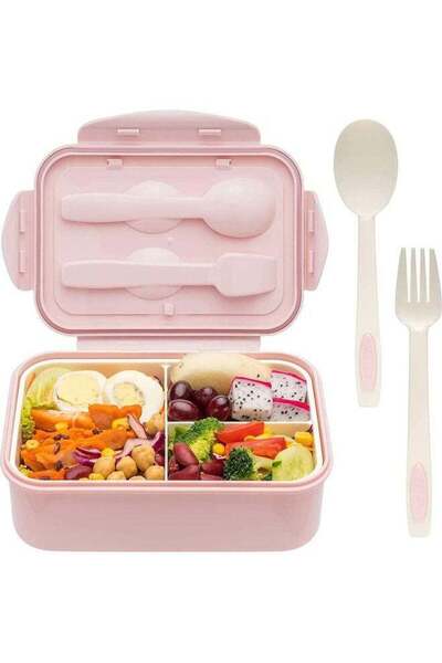 Arabest 3-Grid Lunch Box With Lid Plastic Pink 21x14x7cm